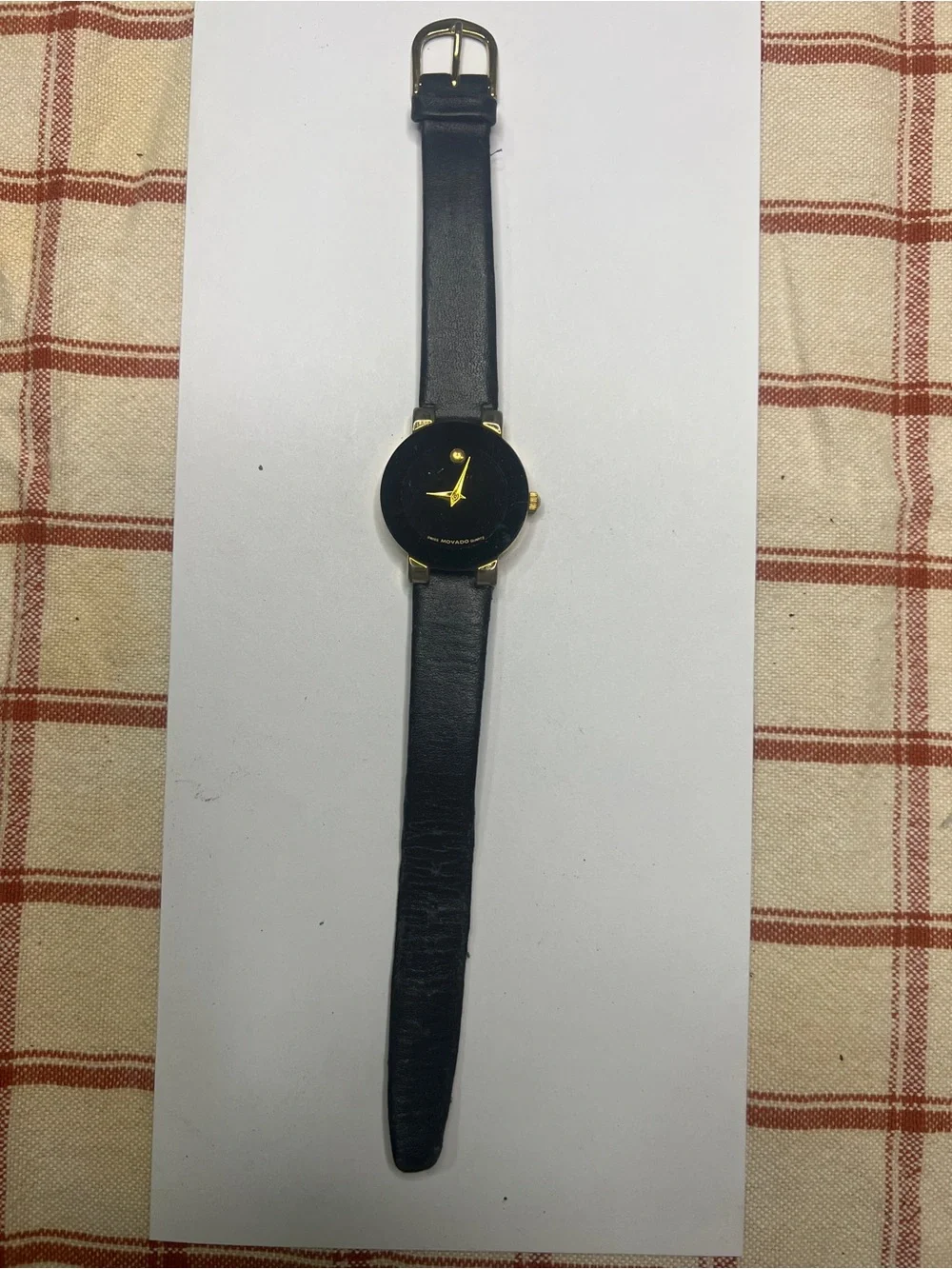 Movado Ladies' Black & Gold Museum Dial Leather Strap Watch